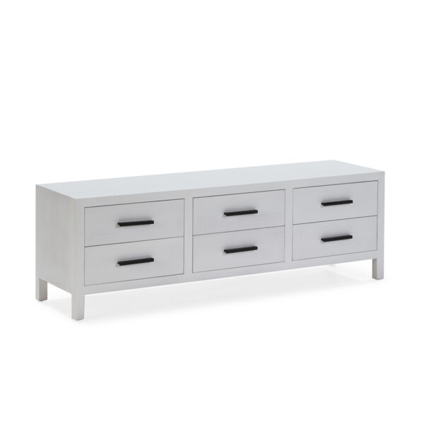 Mueble TV 150x40x50 Madera de Cedro/Metal Blanco/Negro