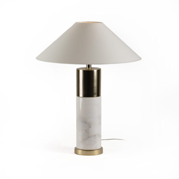 Lámpara de Sobremesa sin pantalla 15x15x60 Mármol/Metal -- Blanco/Dorado