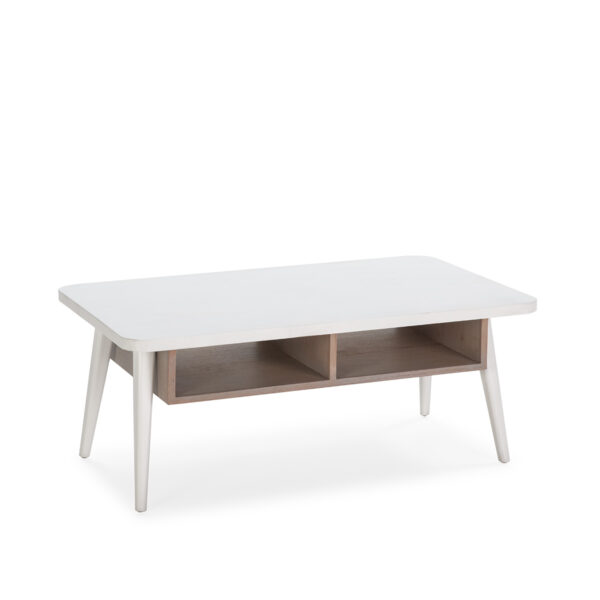 Mesa de Centro 106x60x43 Madera Blanco/Natural con Pátina Gris