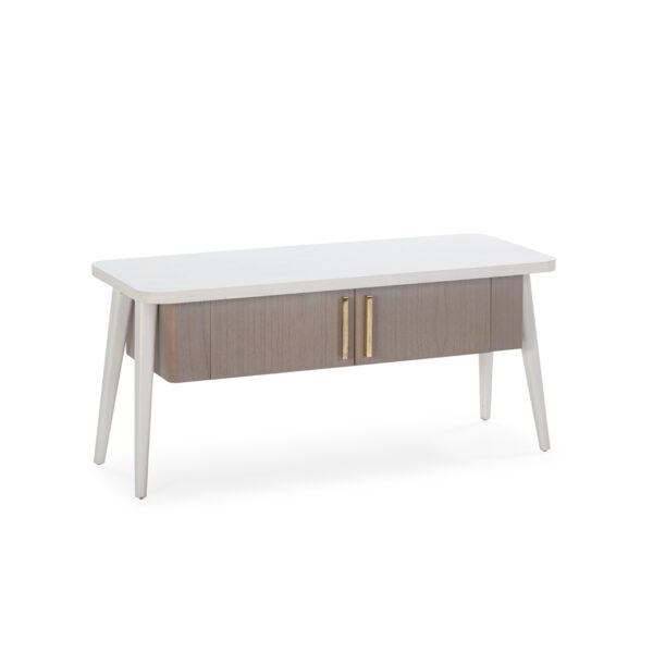 Mueble TV 110x45x50 Madera Blanco/Natural con Pátina Gris