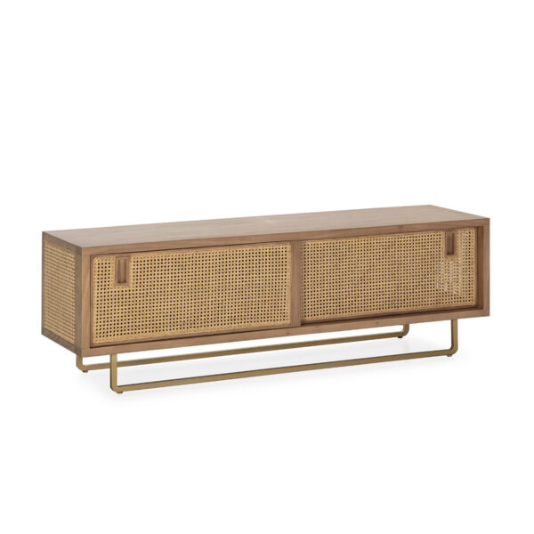 Mueble TV 160x42x52 Madera/Ratán/Metal Arena/Natural/Dorado