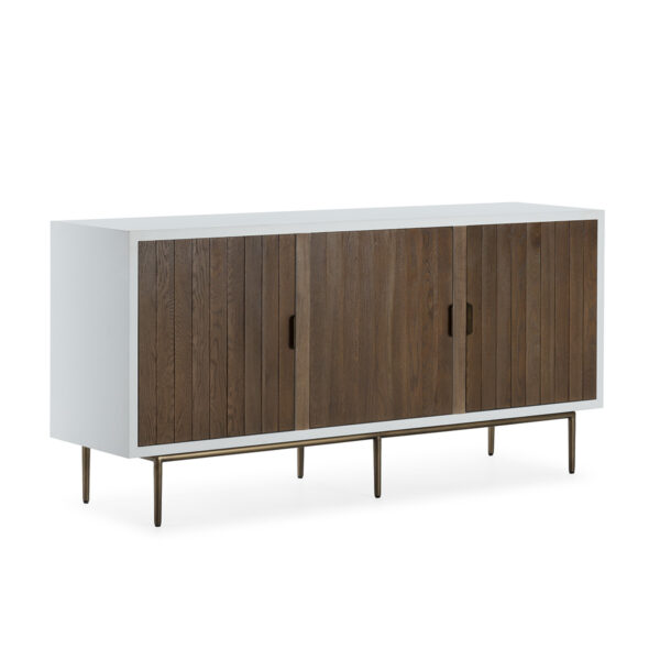 Aparador 180x45x85 Madera de Olmo/Metal -- Blanco/Natural/Dorado