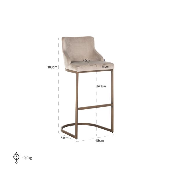 Bar stool Bolton khaki velvet / brushed gold fire retardant (FR-Quartz 903 Khaki)