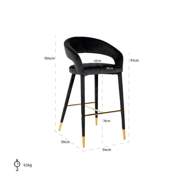 Bar stool Gia antraciet velvet  fire retardant (FR-Quartz 801 Antraciet)