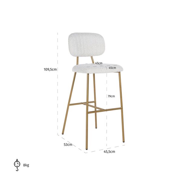 Bar stool Xenia white bouclé / brushed gold (Copenhagen 900 Bouclé White)