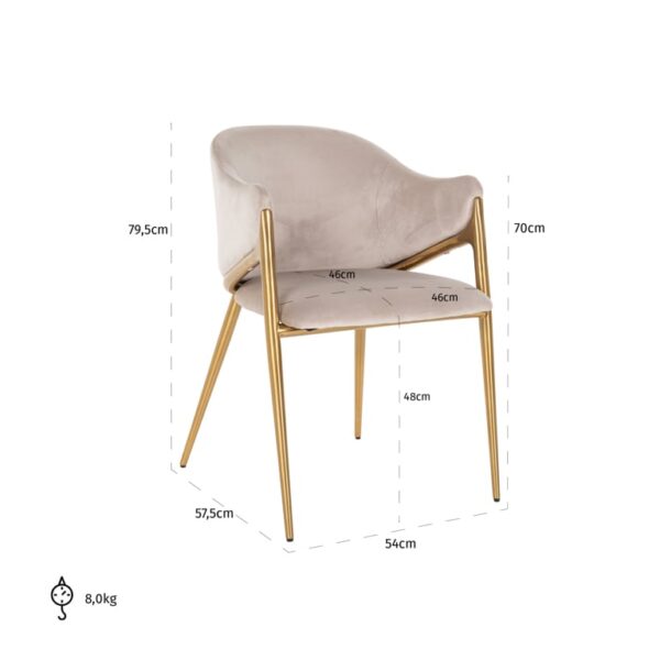 Chair Gwen khaki velvet fire retardant (FR-Quartz 903 Khaki)
