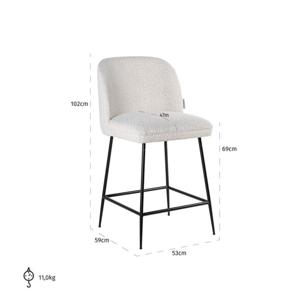 Counter stool Pullitzer white bouclé / black (Copenhagen 900 Bouclé White)