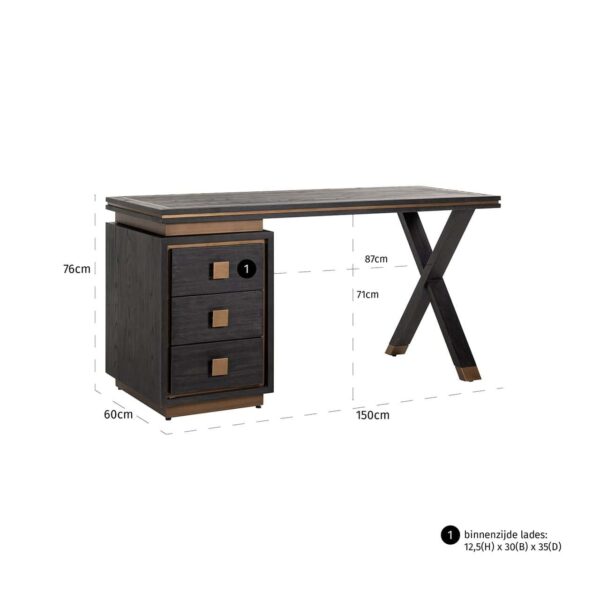 Desk Hunter 3-drawers (Black rustic)