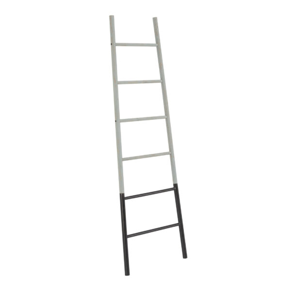Escalera 55/40x3x169 Metal Negro/Madera Gris Decapado