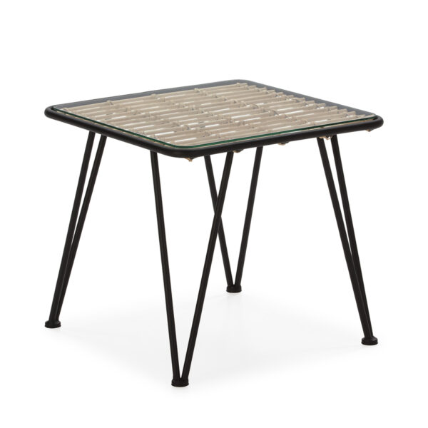 Mesa Auxiliar 51x51x46 Cristal/Metal/Ratán -- Negro/Natural