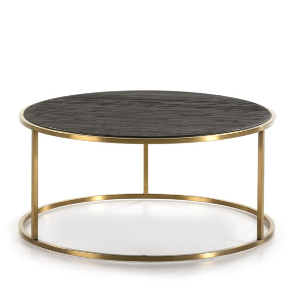 Mesa de Centro 76x76x36 Madera Marrón Oscuro/Metal Dorado