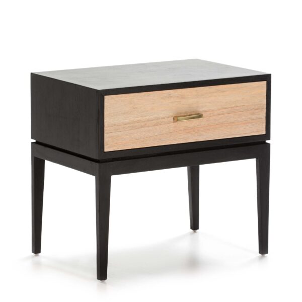 Mesita de Noche 60x40x55 Madera Negro/Natural con Pátina Gris