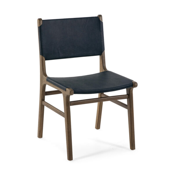 Silla 50x56x87 Madera Topo/Piel Azul Oscuro