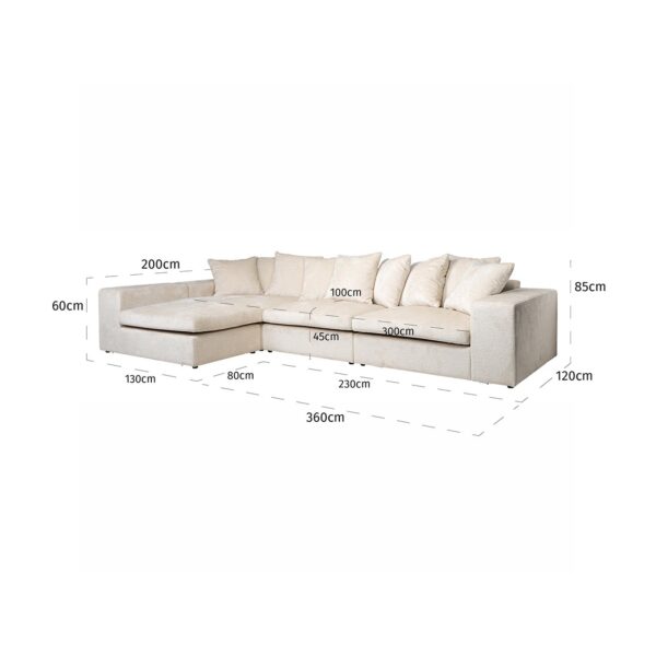 Sofa Alcazar 3 seater + lounge left/right white chenille (Bergen 900 white chenille)