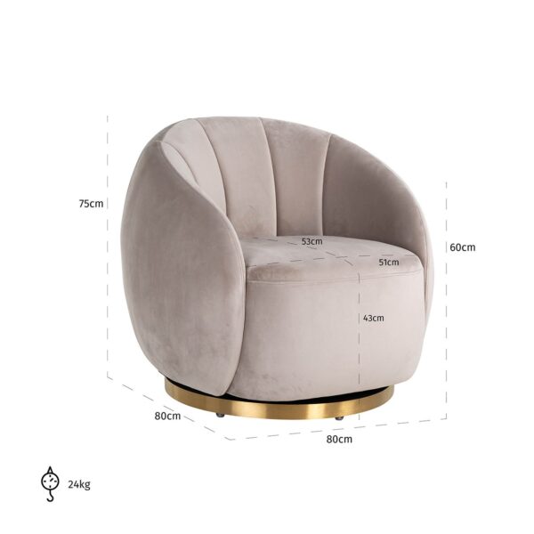 Swivel easy chair Jago khaki velvet / brushed gold (Quartz Khaki 903)