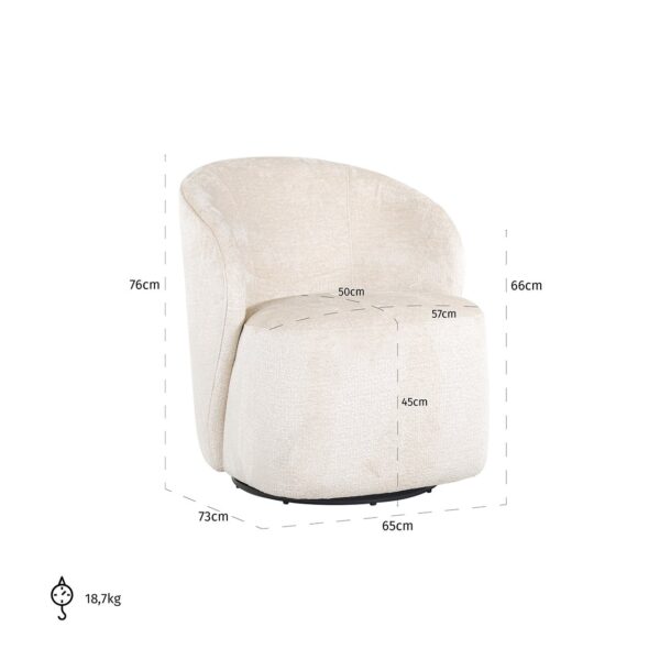 Swivel easy chair Sofia white chenille (Bergen 900 white chenille)