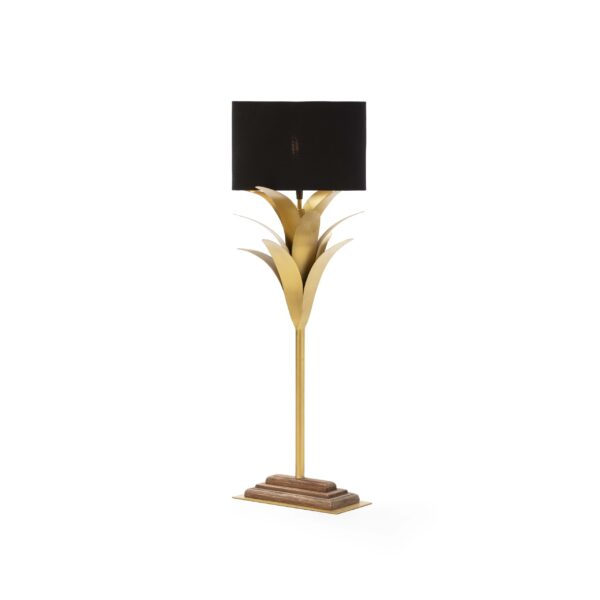 Lámpara de Sobremesa con pantalla 30x28x74 Tela/Metal/Madera Natural/Negro/Dorado