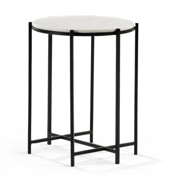 Mesa Auxiliar 43x53 Metal Negro/Mármol Blanco