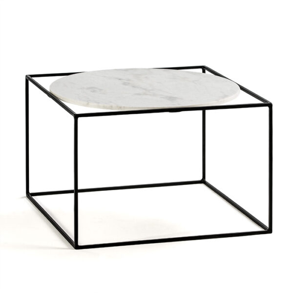 Mesa Auxiliar 60x60x40 Metal/Mármol Negro/Blanco