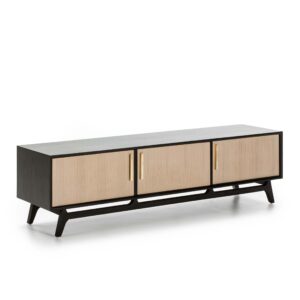 Mueble TV 160x40x45 Madera Negro/Natural con Pátina Gris