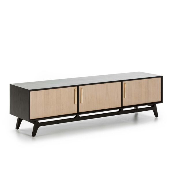 Mueble TV 160x40x45 Madera Negro/Natural con Pátina Gris