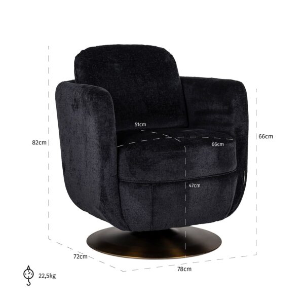 Swivel easy chair Turner black chenille (Bergen 809 black chenille)