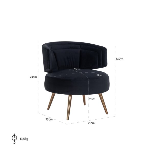 Easy chair Hazel black velvet fire retardant (FR-Quartz 800 Black)