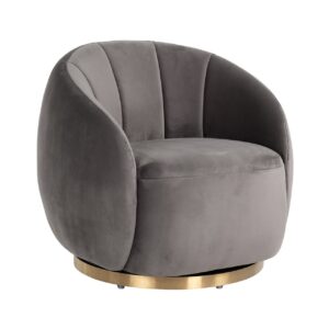 Swivel easy chair Jago stone velvet / brushed gold (Quartz Stone 101)