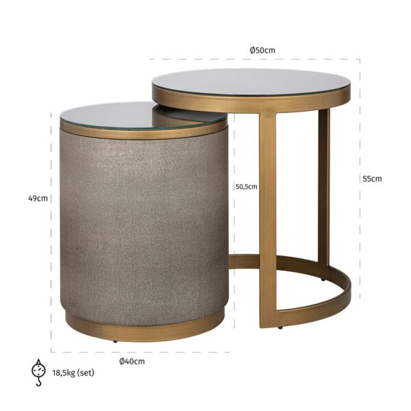 End table Bloomville with glass set of 2 (Gold)