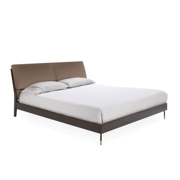 Cama 186x229x94 Madera Marrón/P.Piel Beige/Metal Negro/Dorado