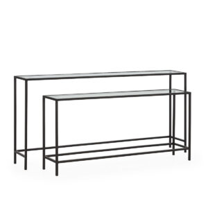 SET/2 CONSOLA 148x24x70/122x24x56 METAL NEGRO/CRISTAL