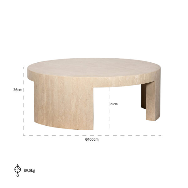 Coffee table round Biltmore italian travertine (Beige)