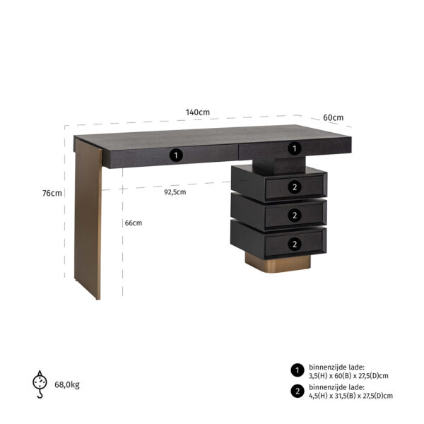 Desk Connar 5-drawers (Charcoal)