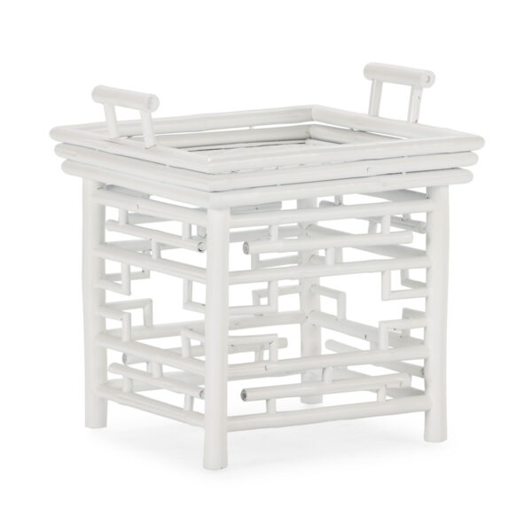 Mesa Auxiliar 50x50x45 Bambú/Ratán -- Blanco