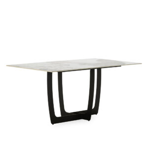 Mesa Comedor 160x90x76 Porcelánico/Metal -- Blanco/Negro