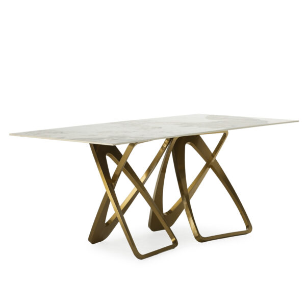 Mesa Comedor 180x90x76 Porcelánico/Metal -- Blanco/Dorado