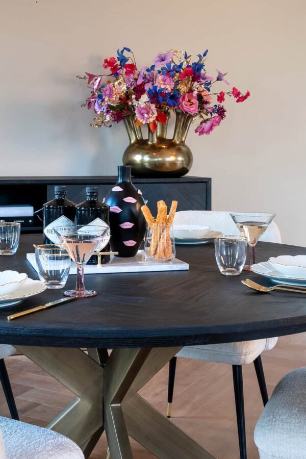Dining table Blackbone brass 140Ø (Black rustic)