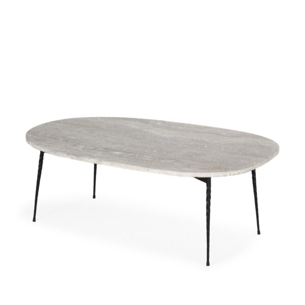 Mesa de Centro 100x70x35 Mármol Travertino/Metal -- Gris/Negro Mate
