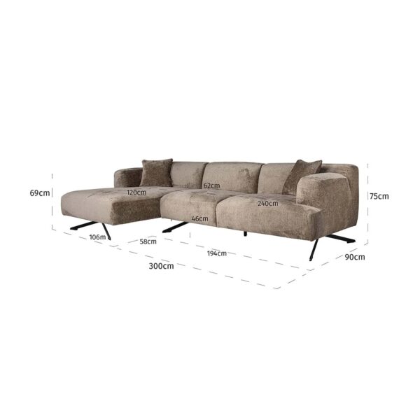 Sofa Donovan 3-seater + lounge left (Bergen 104 taupe chenille)