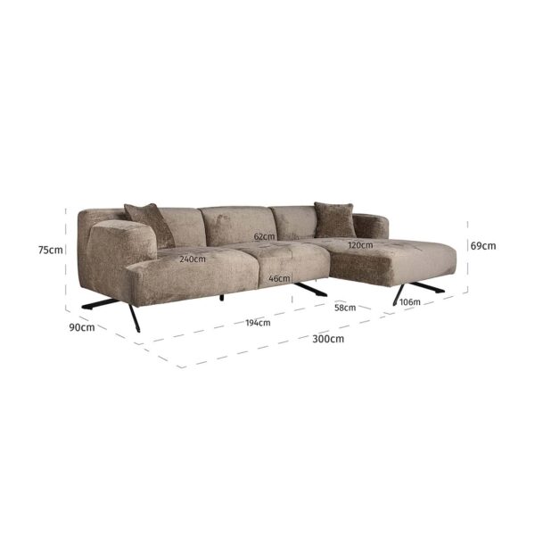 Sofa Donovan 3-seater + lounge right (Bergen 104 taupe chenille)