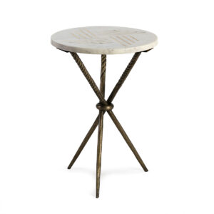 Mesa Auxiliar 40x40x58 Metal Dorado Mármol Incrustado Blanco 3