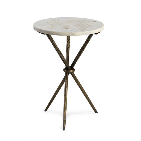 Mesa Auxiliar 40x40x58 Metal Dorado Mármol Incrustado Blanco 3