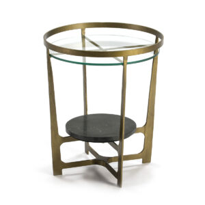 Mesa Auxiliar 51x51x61 Cristal Metal Dorado Piedra Negro