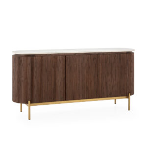 Aparador 180x45x85 Madera de Olmo/Mármol Artificial/Metal -- Natural/Blanco/Dorado
