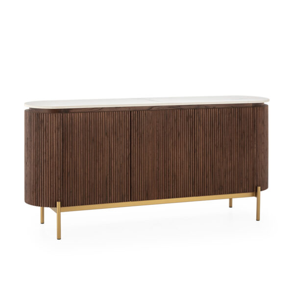 Aparador 180x45x85 Madera de Olmo/Mármol Artificial/Metal -- Natural/Blanco/Dorado