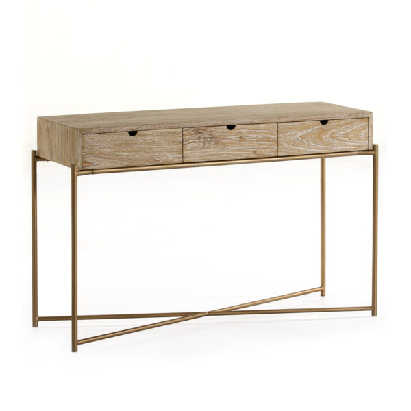 Consola 120x40x76 Madera/Metal Blanco Lavado/Dorado