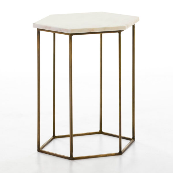Mesa Auxiliar 44x44x58 Mármol/Metal -- Dorado/Blanco
