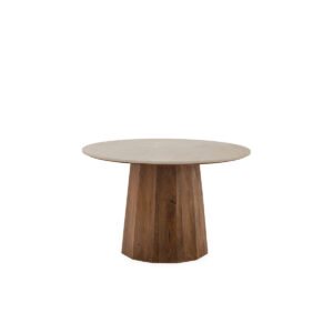 Mesa Comedor 120x120x76 Mármol/Madera de Mango -- Crema/Nogal