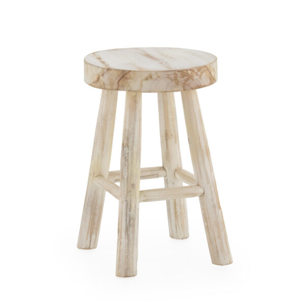 Taburete 40x40x45 Madera de Teca -- Blanco Lavado