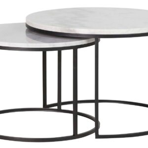 Set 2 Mesas Marmol Metal Negro 60x60x41 50x50x38cm